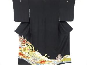 アンティーク　錦紗鳳凰に松菊牡丹模様刺繍留袖(比翼付き)